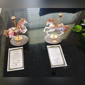 Thomas Kinkade Collectable Corousel Horse Pair With Certificates of Authenticity